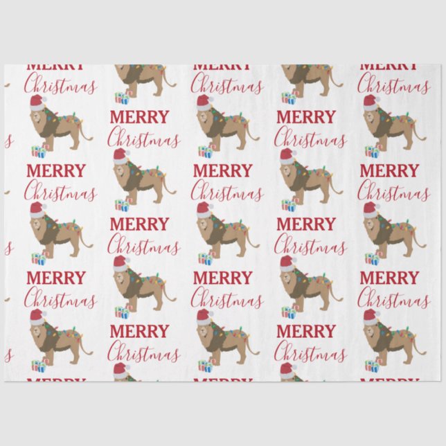 Weihnachts-Löwentier mit Weihnachtsmannmütze Seidenpapier (Vorderseite)