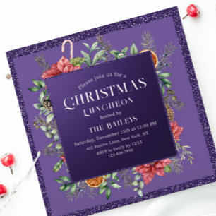 Weihnachts-Lunch-Einladung mit lila Glitter Weihna Einladung