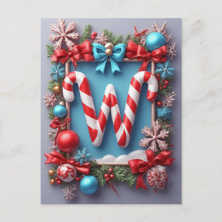 🎄 Weihnachts-Lutscher-Kranz mit Monogramm W  Feiertagspostkarte