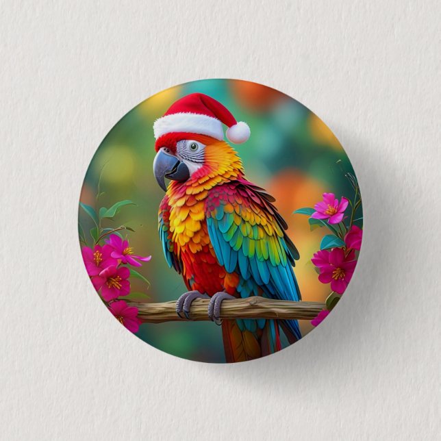 Weihnachts-Macaw mit einer Weihnachtsmannmütze-564 Button (Vorderseite)