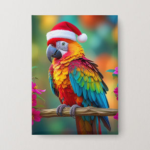 Weihnachts-Macaw mit einer Weihnachtsmannmütze-564 Button