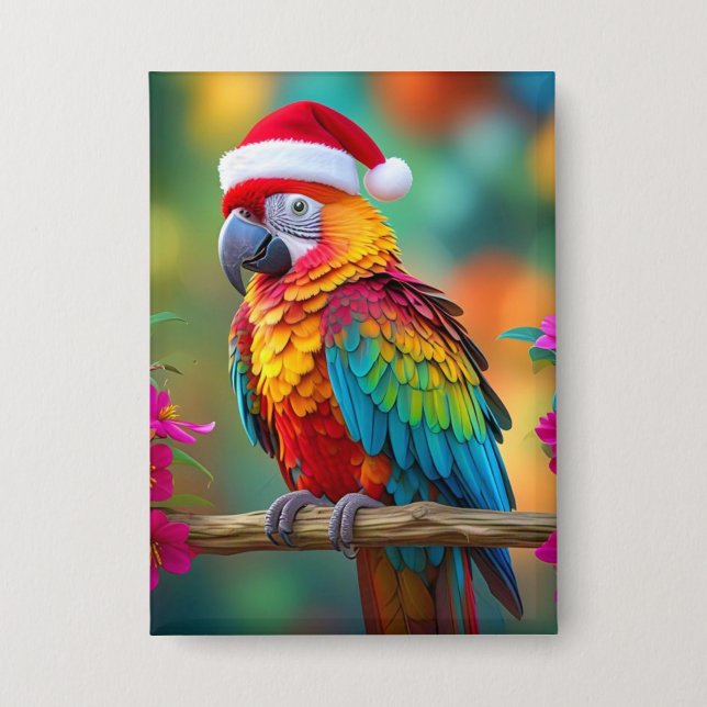 Weihnachts-Macaw mit einer Weihnachtsmannmütze-564 Button (Vorderseite)
