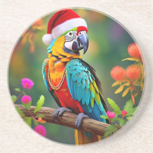Weihnachts-Macaw mit einer Weihnachtsmannmütze-564 Getränkeuntersetzer