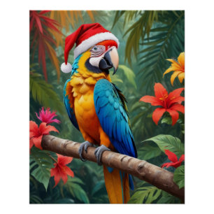 Weihnachts-Macaw mit einer Weihnachtsmannmütze-564 Poster