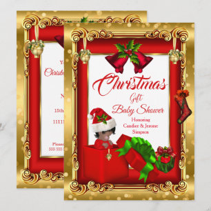 Weihnachts Mädchen Junge Baby Shower Rot Gold Gesc Einladung