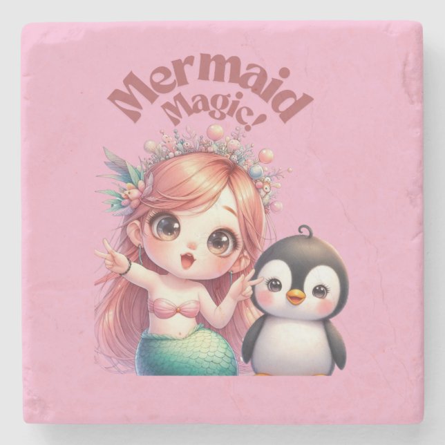Weihnachts Magic Card mit Pinguin Spaß Steinuntersetzer (Vorderseite)