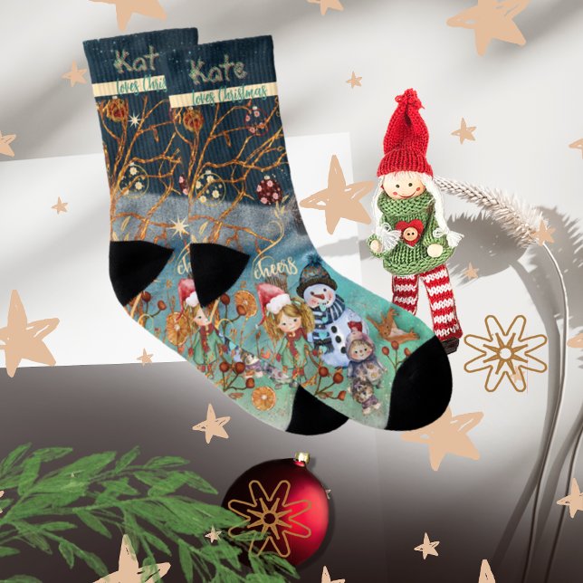 Weihnachts-Magie-blaue Multiprint-Socken Socken (Christmas Magic blue All-Over-Print Socks)