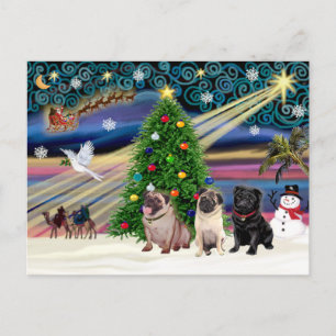 Weihnachts-Magie-Mops (drei, 2 Fingern, 1 Schwarz) Feiertagspostkarte