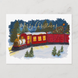 Weihnachts-Magie Vintager Rotdampfzug Postkarte