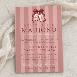 Weihnachts-Mahjong-Geschenkaustausch mit rosa Schl Einladung