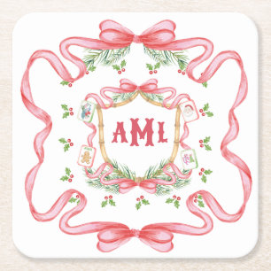 Weihnachts-Mahjong   Monogramm Rechteckiger Pappuntersetzer