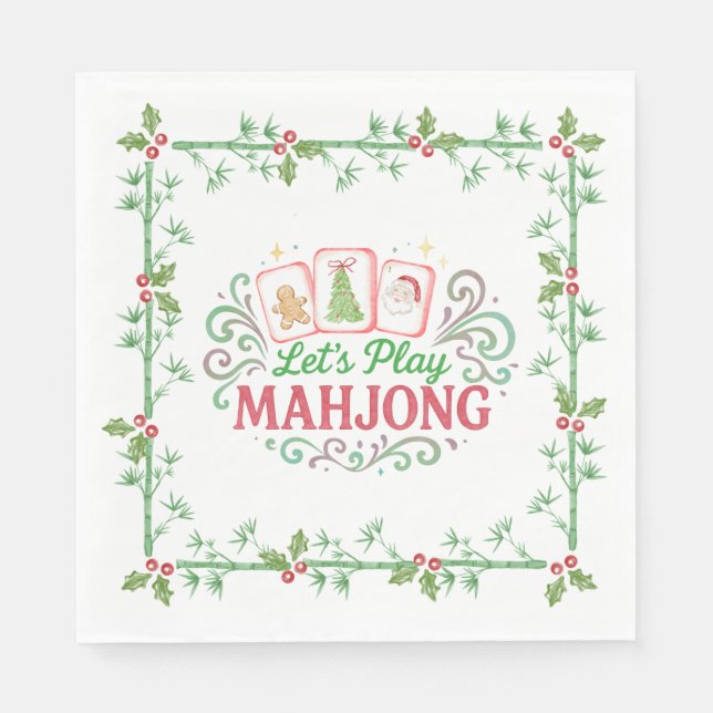Weihnachts-Mahjong-Wappen | Monogramm Serviette (Vorderseite)