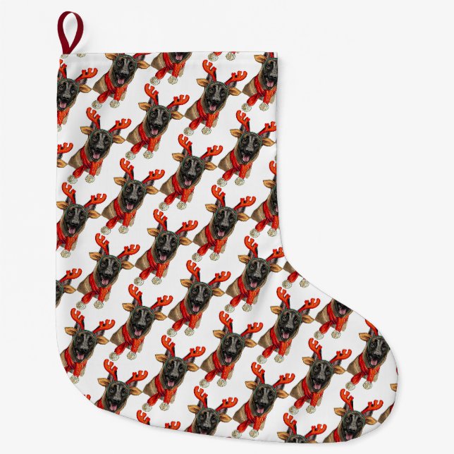 Weihnachts-Malinois-Hund-Wrapping Paper Großer Weihnachtsstrumpf (Vorderseite)
