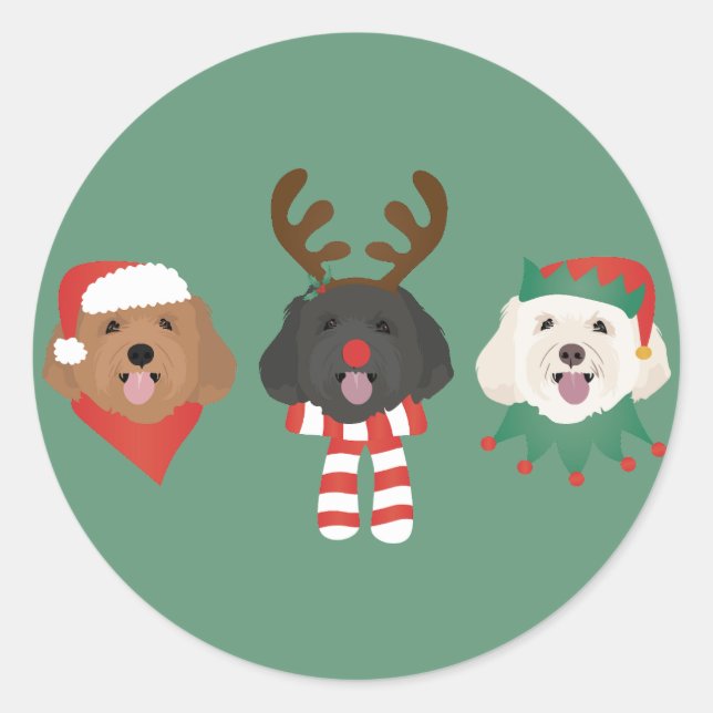 Weihnachts-Maltipoo-Hunde Runder Aufkleber (Vorderseite)