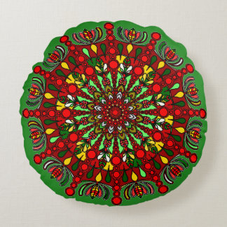 Weihnachts-Mandala-Bodenpolster - Handgezeichnet Rundes Kissen