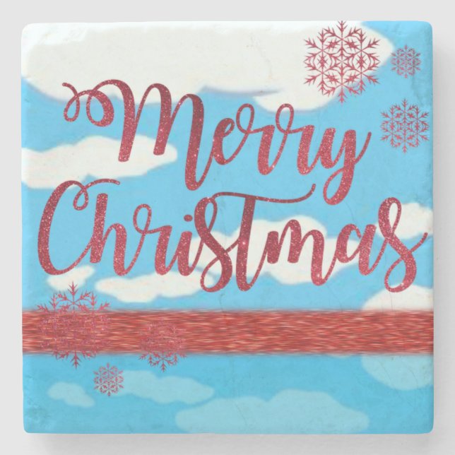 Weihnachts-Marble-Stone-Untersetzer, Frohe Weihnac Steinuntersetzer (Vorderseite)