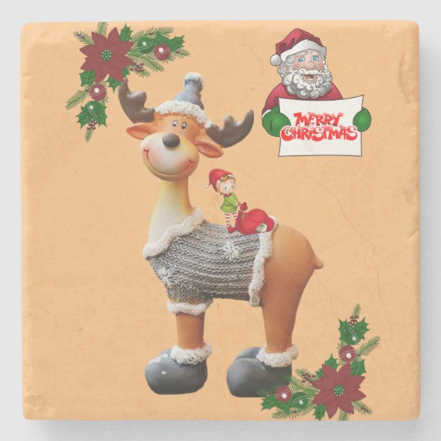 Weihnachts-Marble-Stone-Untersetzer, Frohe Weihnac Steinuntersetzer (Vorderseite)