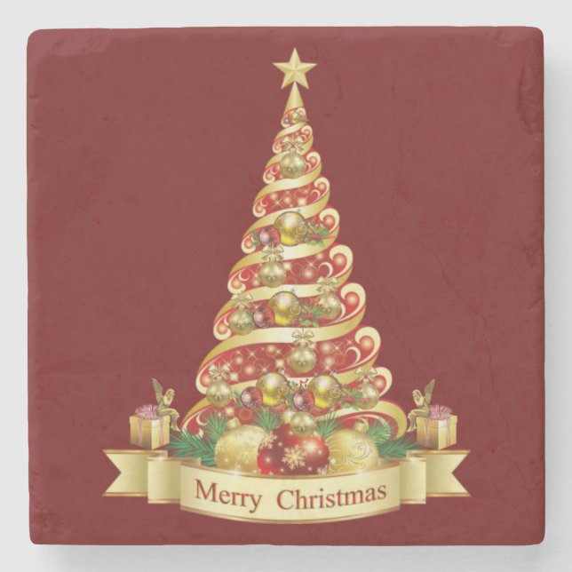 Weihnachts-Marble-Stone-Untersetzer, Frohe Weihnac Steinuntersetzer (Vorderseite)