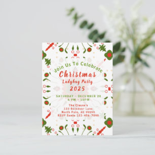 Weihnachts-Marienkäfer-Party Rot Weiß Grün Postkarte