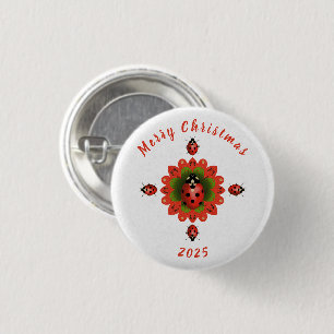 Weihnachts-Marienkäfer Rot Grün Weiß Quadrat Button