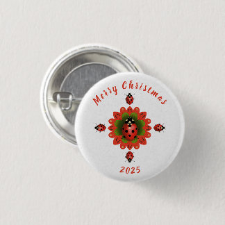 Weihnachts-Marienkäfer Rot Grün Weiß Quadrat Button