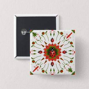 Weihnachts-Marienkäfer Rot Weiß Grün Handgezeichne Button