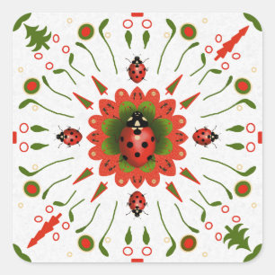 Weihnachts-Marienkäfer Rot Weiß Grün Handgezeichne Quadratischer Aufkleber