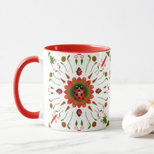 Weihnachts-Marienkäfer - Rot Weiß Grün Keramik Tasse