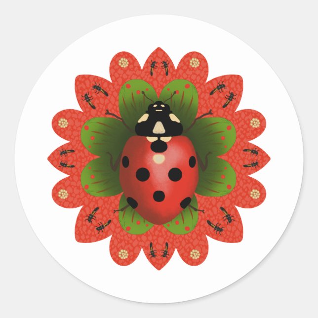 Weihnachts-Marienkäfer Rot Weiß Grün Runder Aufkleber (Vorderseite)