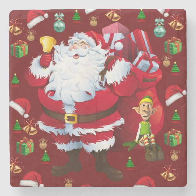 Weihnachts-Marmorstein-Untersetzer, Santa Steinuntersetzer (Vorderseite)