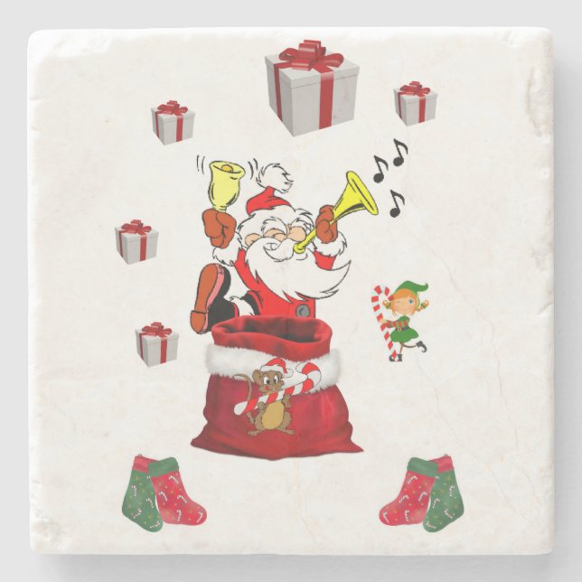 Weihnachts-Marmorstein-Untersetzer, Santa Steinuntersetzer (Vorderseite)