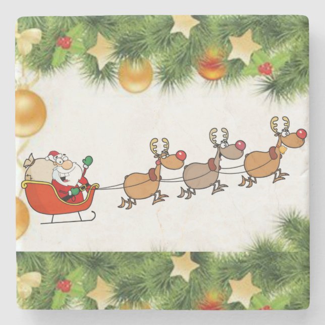 Weihnachts-Marmorstein-Untersetzer, Santa Steinuntersetzer (Vorderseite)