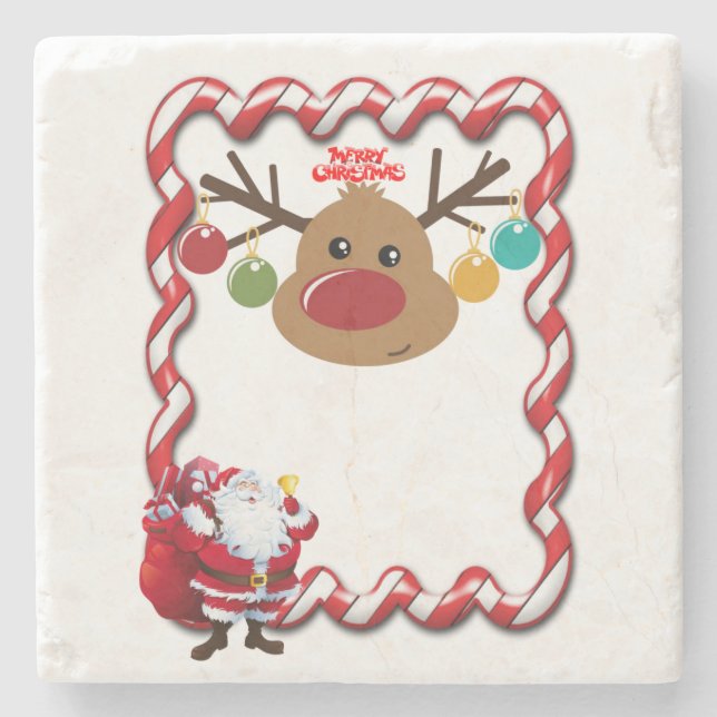 Weihnachts-Marmorstein-Untersetzer, Santa Steinuntersetzer (Vorderseite)
