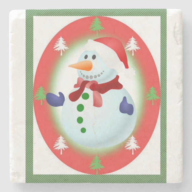 Weihnachts-Marmorstein-Untersetzer, Snowman Steinuntersetzer (Vorderseite)
