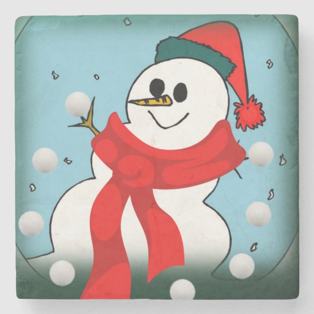 Weihnachts-Marmorstein-Untersetzer, Snowman Steinuntersetzer (Vorderseite)