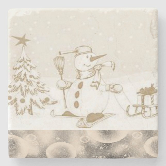 Weihnachts-Marmorstein-Untersetzer, Snowman Steinuntersetzer (Vorderseite)