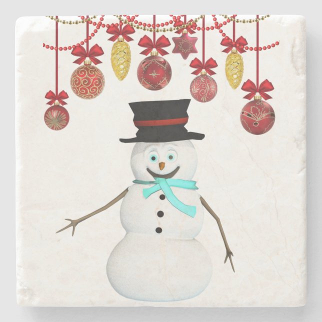 Weihnachts-Marmorstein-Untersetzer, Snowman Steinuntersetzer (Vorderseite)