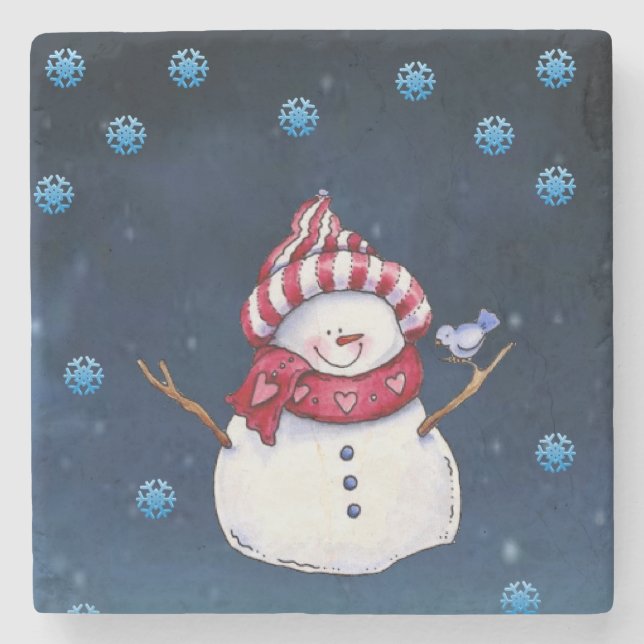 Weihnachts-Marmorstein-Untersetzer, Snowman Steinuntersetzer (Vorderseite)