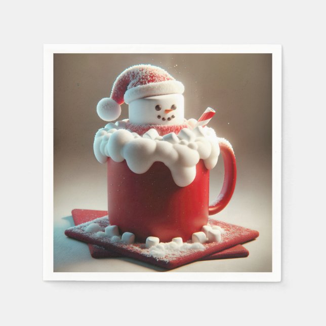 Weihnachts-Marshmallow-Schneemann in heißer Schoko Serviette (Vorderseite)