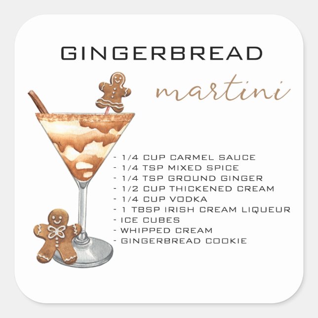 Weihnachts Martini Cocktail Rezept Gingerbrei Quadratischer Aufkleber (Vorderseite)