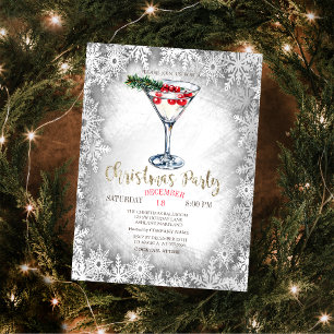 Weihnachts-Martini-Schneeflocken Grau Weihnachten Einladung