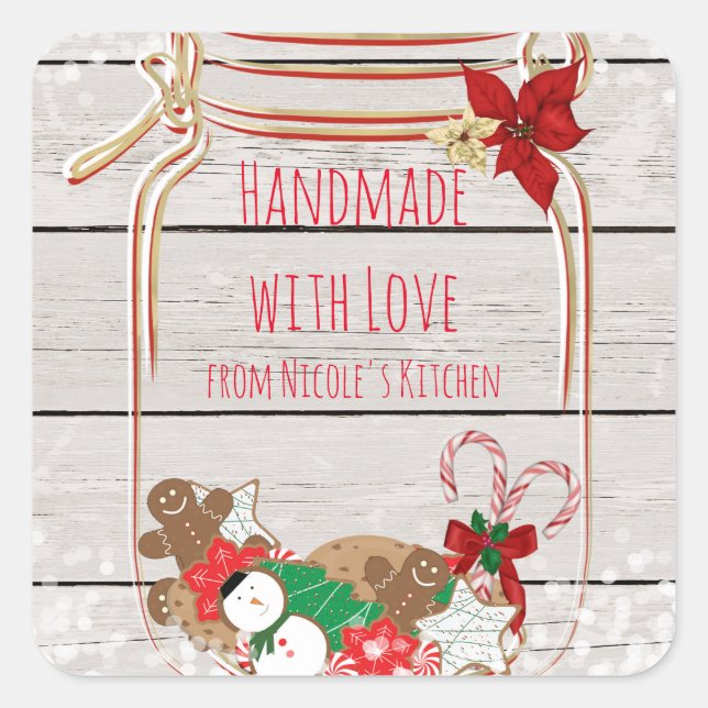 Weihnachts Mason Cookie Jar Holiday Favor Quadratischer Aufkleber (Vorderseite)