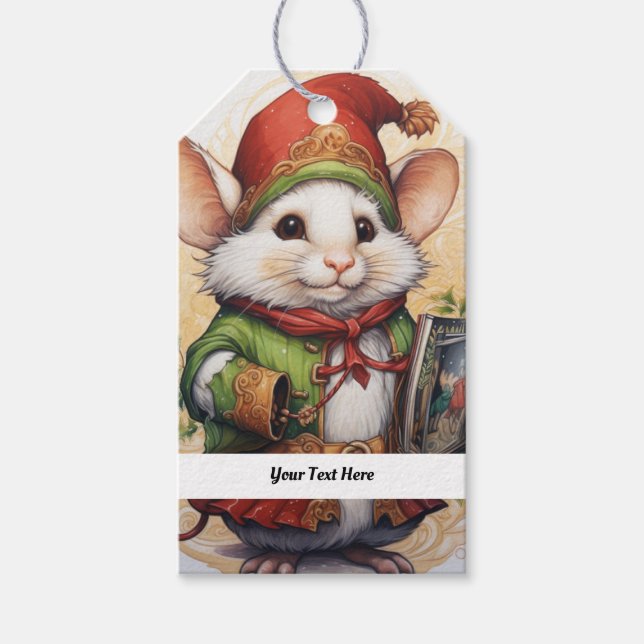 Weihnachts-Maus 2 Ihr Text hier Geschenkanhänger (Vorderseite)