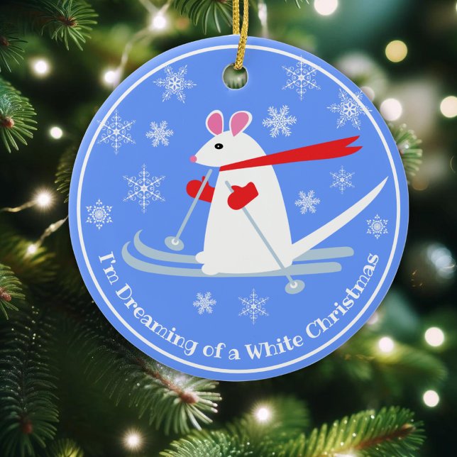 Weihnachts-Maus auf Skis-Sondertext Keramik Ornament (Von Creator hochgeladen)