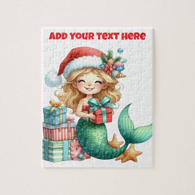 Weihnachts Meerjungfrau Kinderpuzzle - Personalisi (Vertikal)