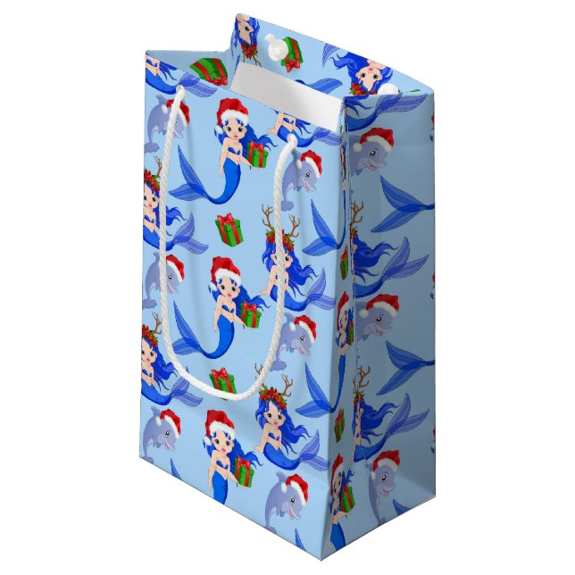 Weihnachts-Meerjungfrau Kleine Geschenktüte (Vorderseite Schrägansicht)