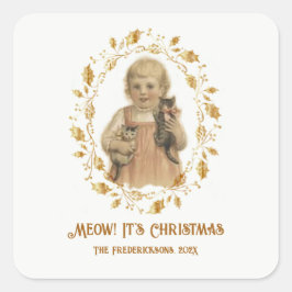 Weihnachts Meow Vintag Quadratischer Aufkleber