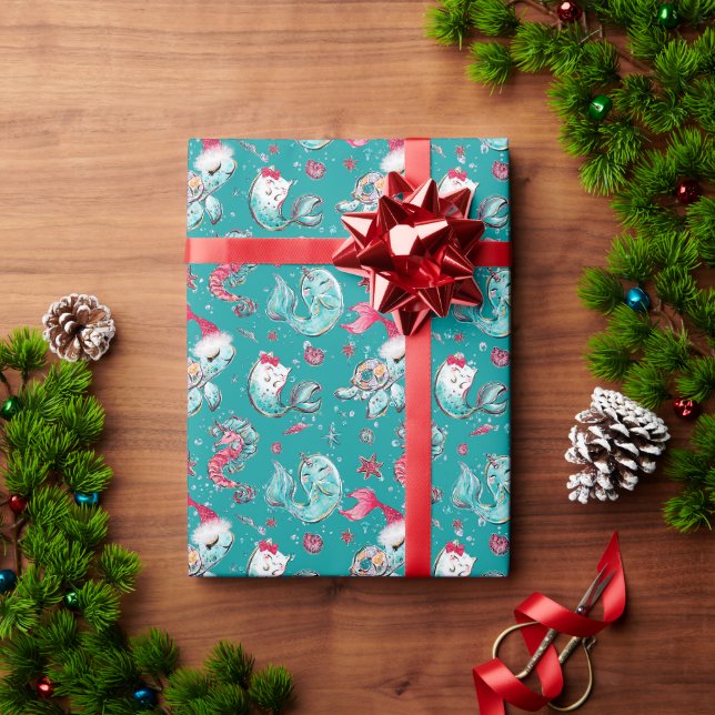 Weihnachts-Mermaid & Freunde Geschenkpapier (Feiertagsgeschenk)