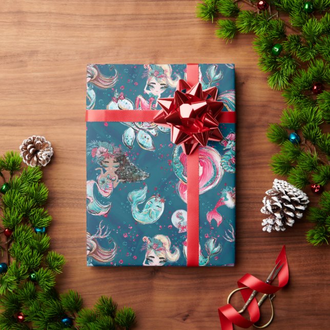 Weihnachts-Mermaid & Freunde Geschenkpapier (Feiertagsgeschenk)