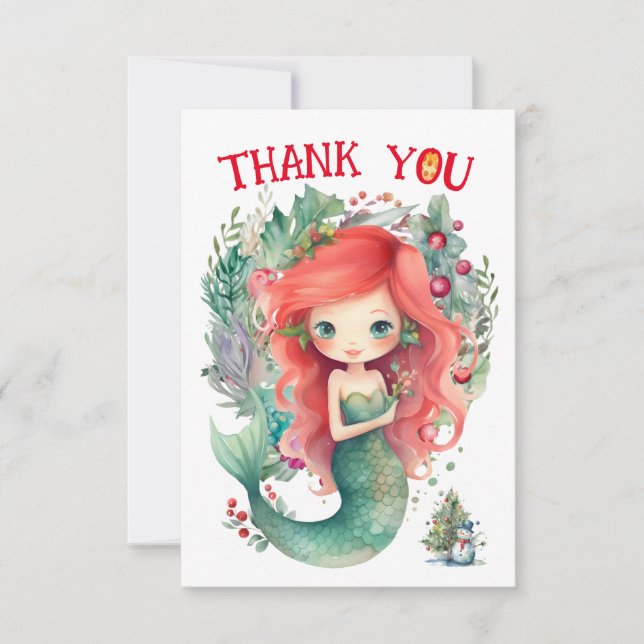 Weihnachts-Mermaid Geburtstag Danke-Karte Dankeskarte (Vorderseite)